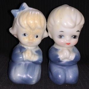VTG Blow Mold Praying Children Boy & Girl Salt & Pepper Shaker Set Hong Kong